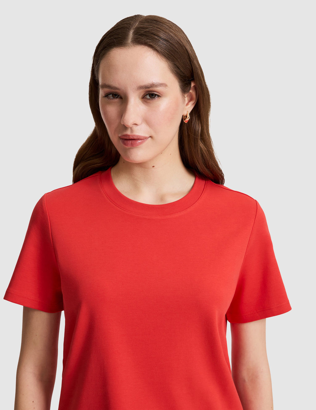 K_rm_z_ Regular Fit Bisiklet Yaka Basic Ti__rt