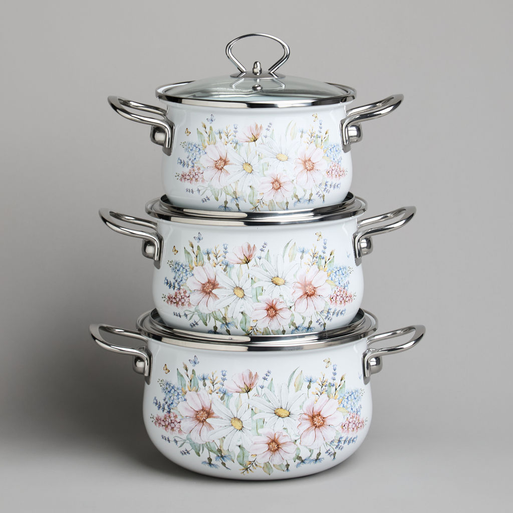 НАБОР КАСТРЮЛЬ AGNESS ЭМАЛИРОВАННЫХ СЕРИЯ ДВОРЦОВЫЙ ПАРК, 6ПР. 2,0/2,8/3,6Л,18Х11/20Х12/22Х13СМ  фото 8