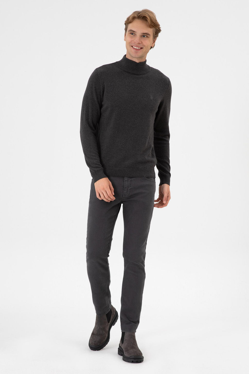 Erkek Slim Fit Bo_azl_ Antrasit Melanj Basic Kazak - U.s. polo assn фото 4