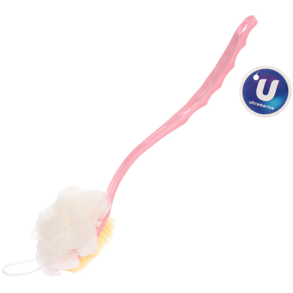 Цена за 3 шт. Мочалка массажная "PREMIUM - FARGO", на пластиковой ручке, цвет розовый, 35*10см (лейбл Ультрамарин)