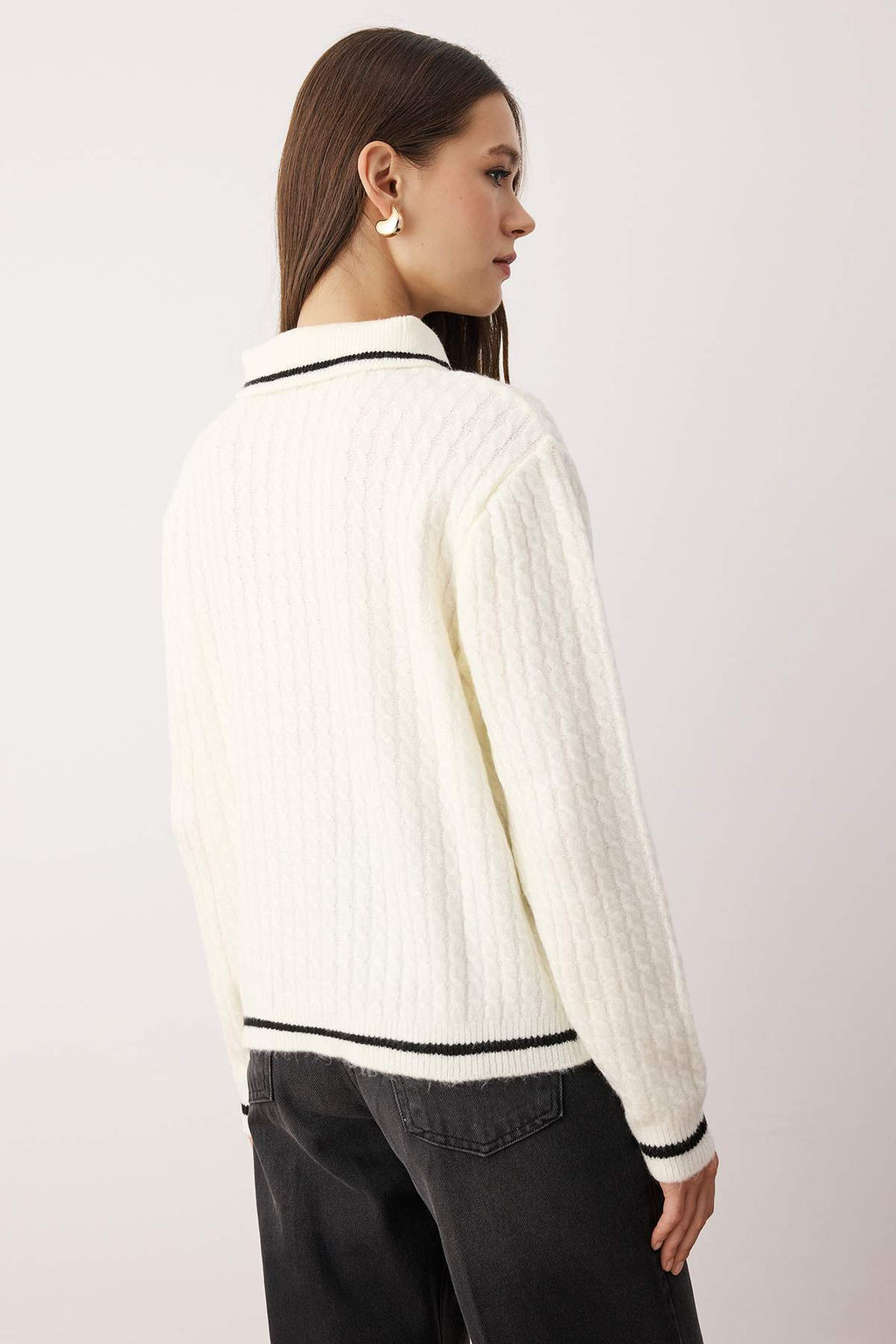 Ekru Premium Iplik/Ozel Iplik Polo Yaka Yumusak Dokulu Triko Kazak TWOAW26KZ00236 - Trendyolmilla фото 4