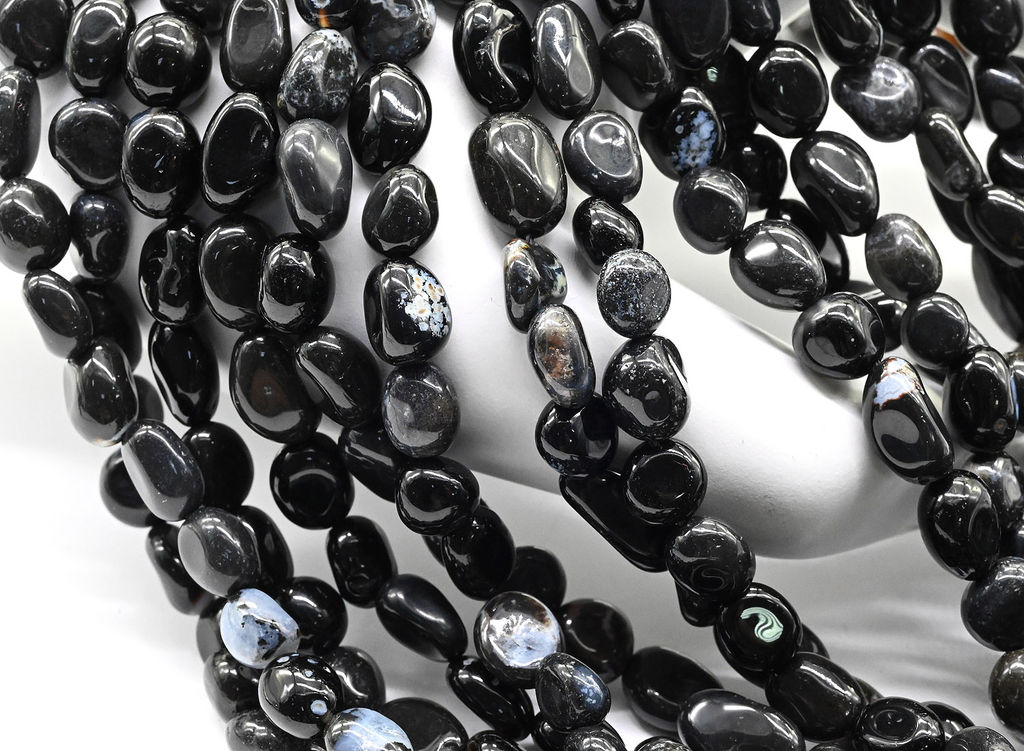 Бусины из агата черного галтовка 6*8мм, 40см, 50 бусин Радуга камня