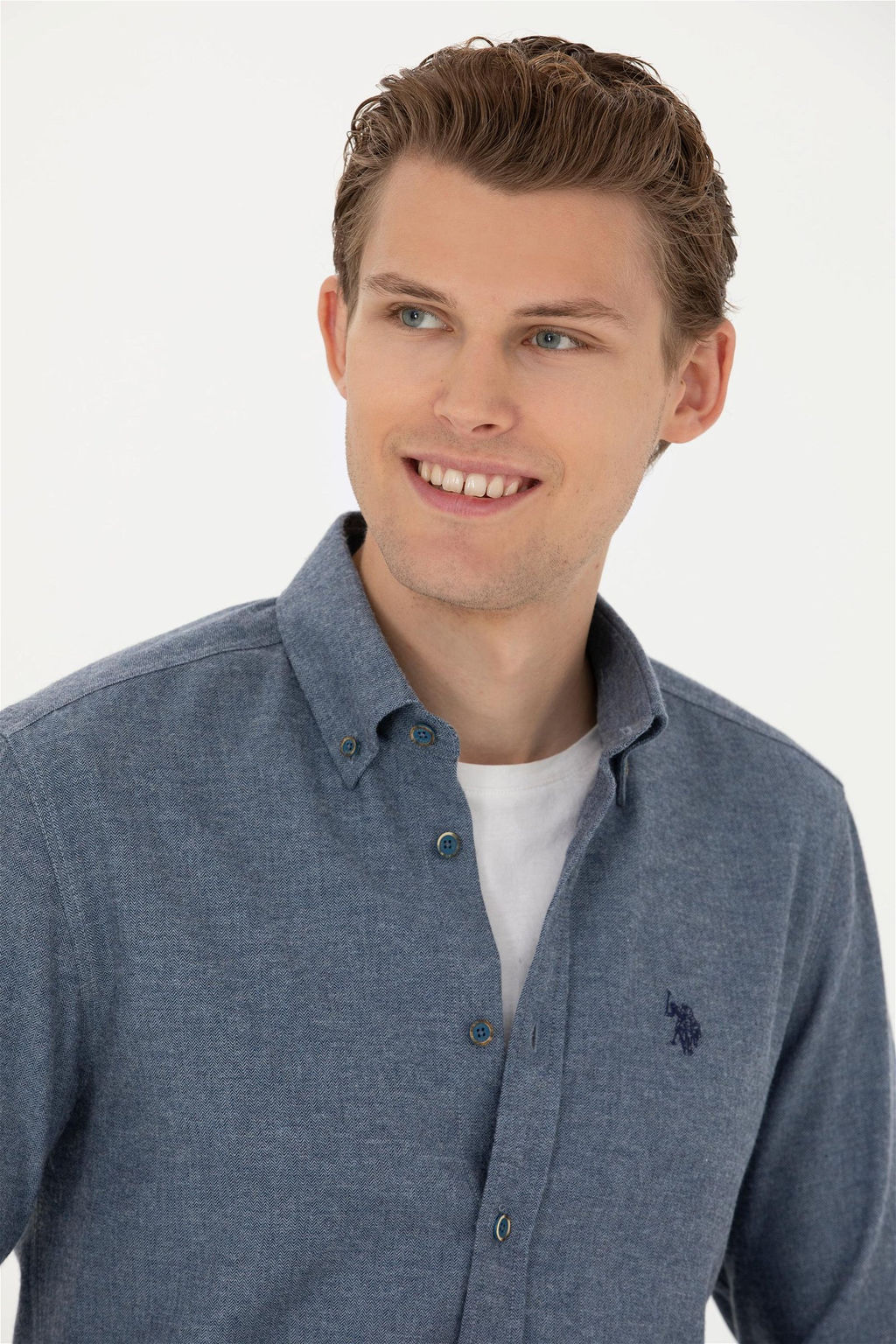 Мужская базовая рубашка цвета индиго с длинным рукавом - U.s. polo assn фото 2