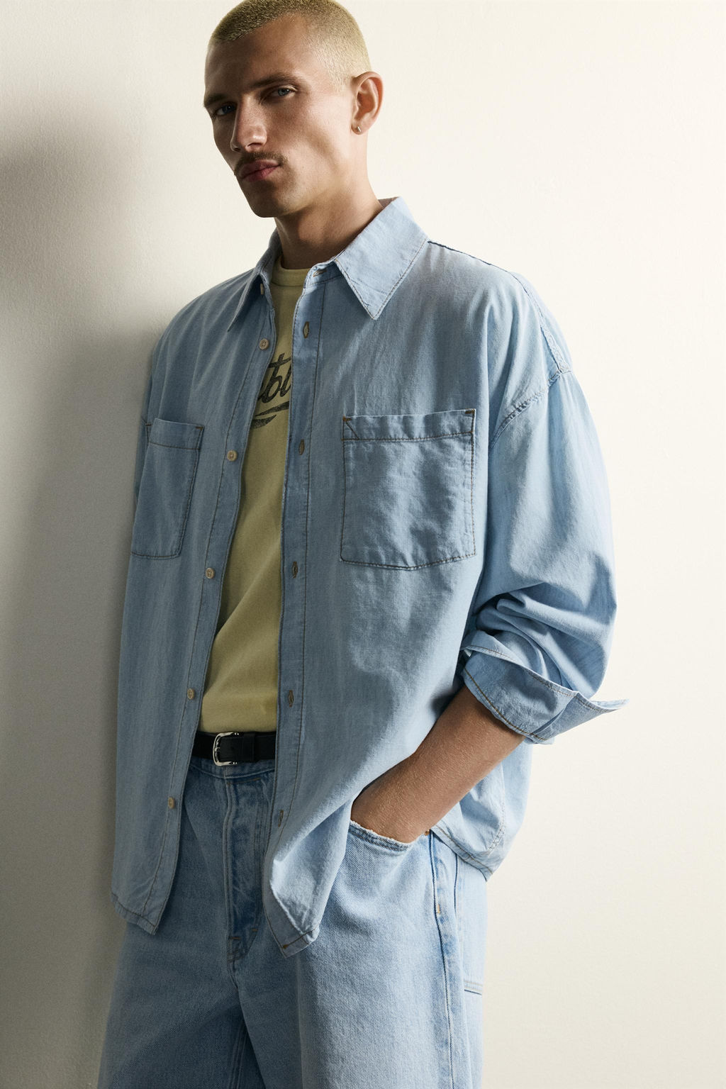 CAMISA DENIM LIGERO LAVADO / Azul claro - Zara фото 5