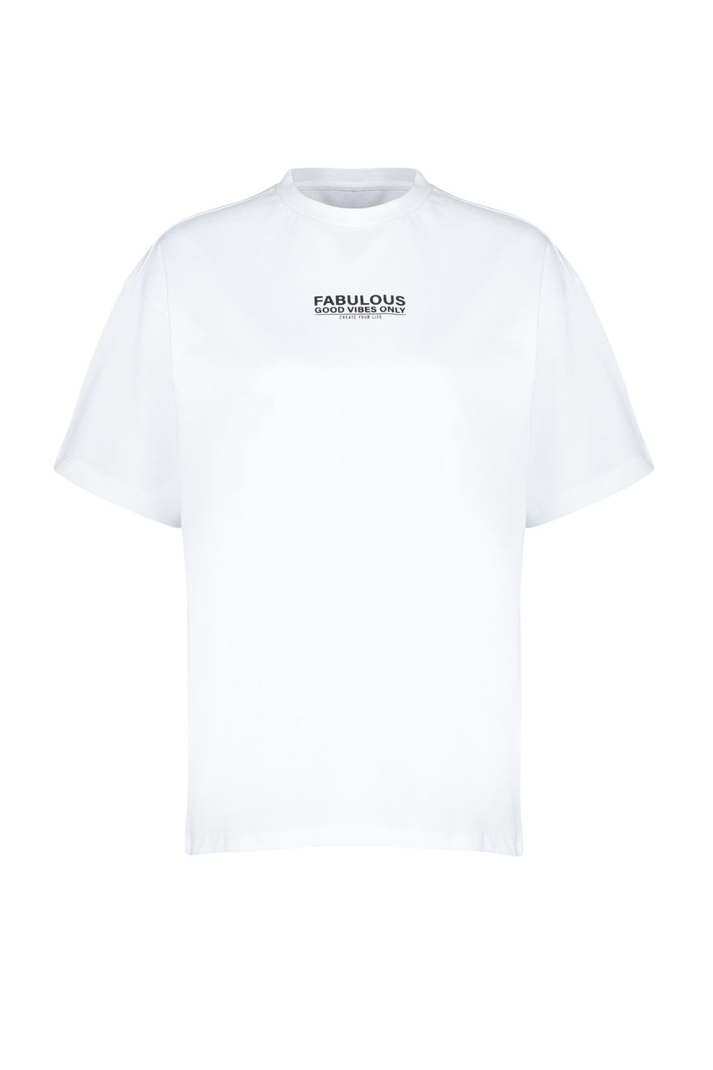 Ekru %100 Pamuk S?rt ve On Bask?l? Oversize/Genis Kesim Orme T-Shirt TWOSS24TS00183