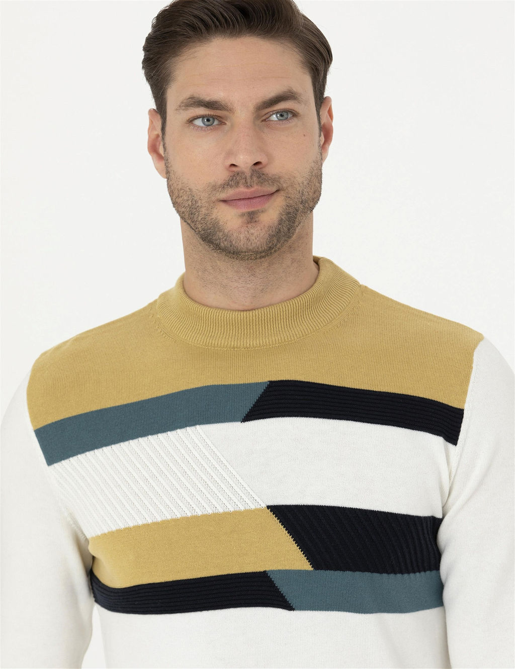 Ekru Slim Fit Yar_m Bal_k__ Yaka Triko Kazak - Pierre cardin фото 2