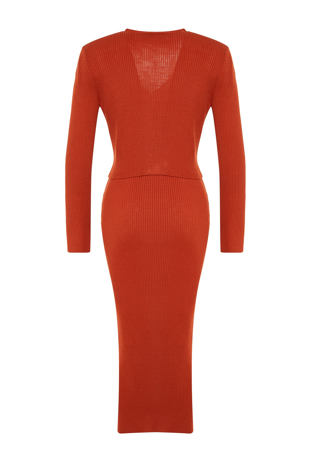 TRENDYOLMILLA Pembe Vucuda Oturan Midi Triko H?rka Elbise Tak?m TWOSS21EL0208 фото 28