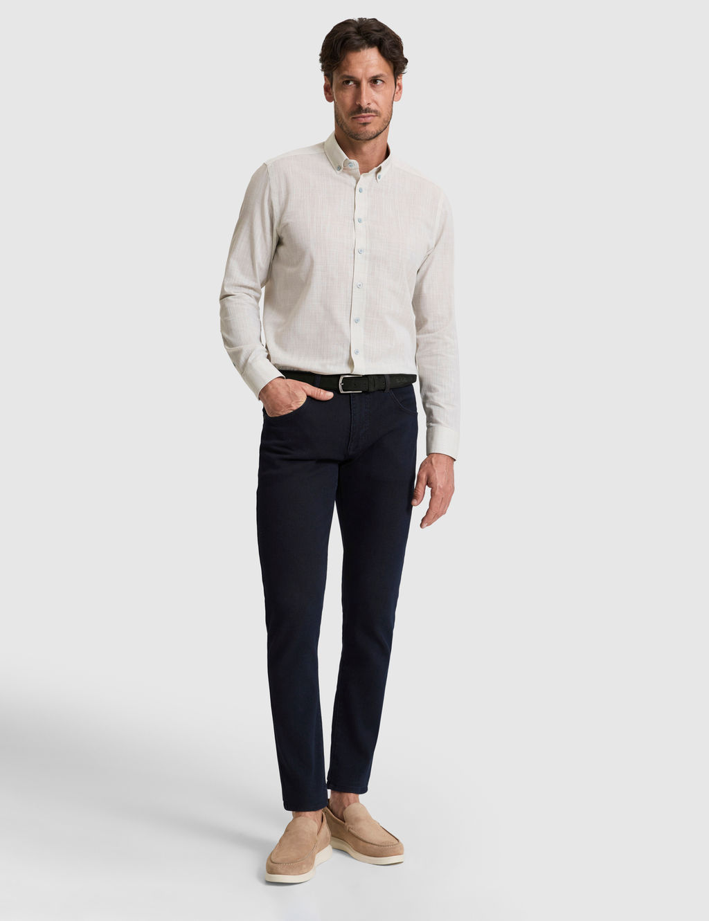 _a_la %100 Pamuk Keten G_r_n_ml_ Slim Fit Uzun Kollu G_mlek