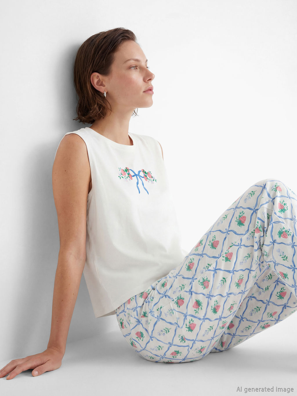 Bisiklet Yaka Bask?l? Kad?n Pijama Tak?m?