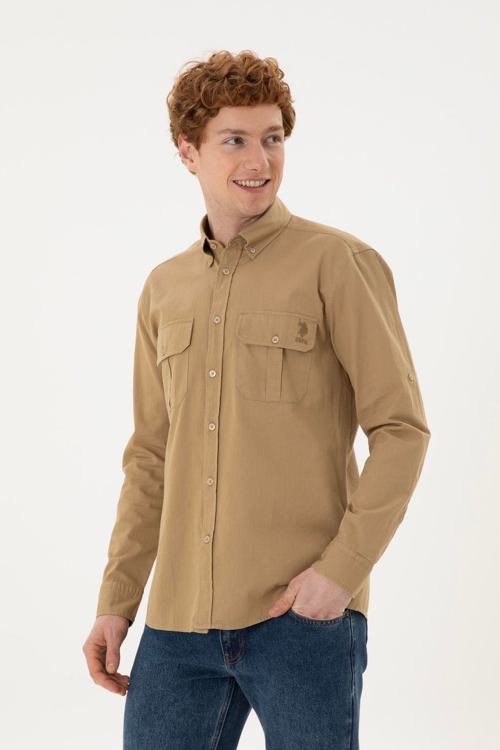 Мужская рубашка цвета хаки с длинным рукавом - U.s. polo assn фото 10
