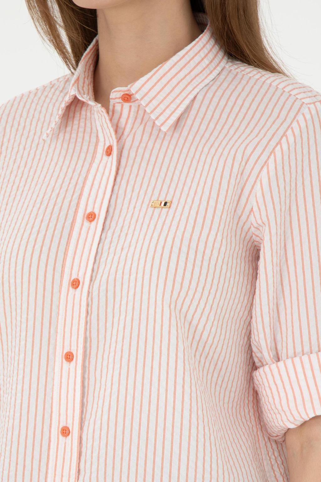 Женская рубашка лососевого цвета с длинным рукавом Неожиданная скидка в корзине - U.s. polo assn фото 7