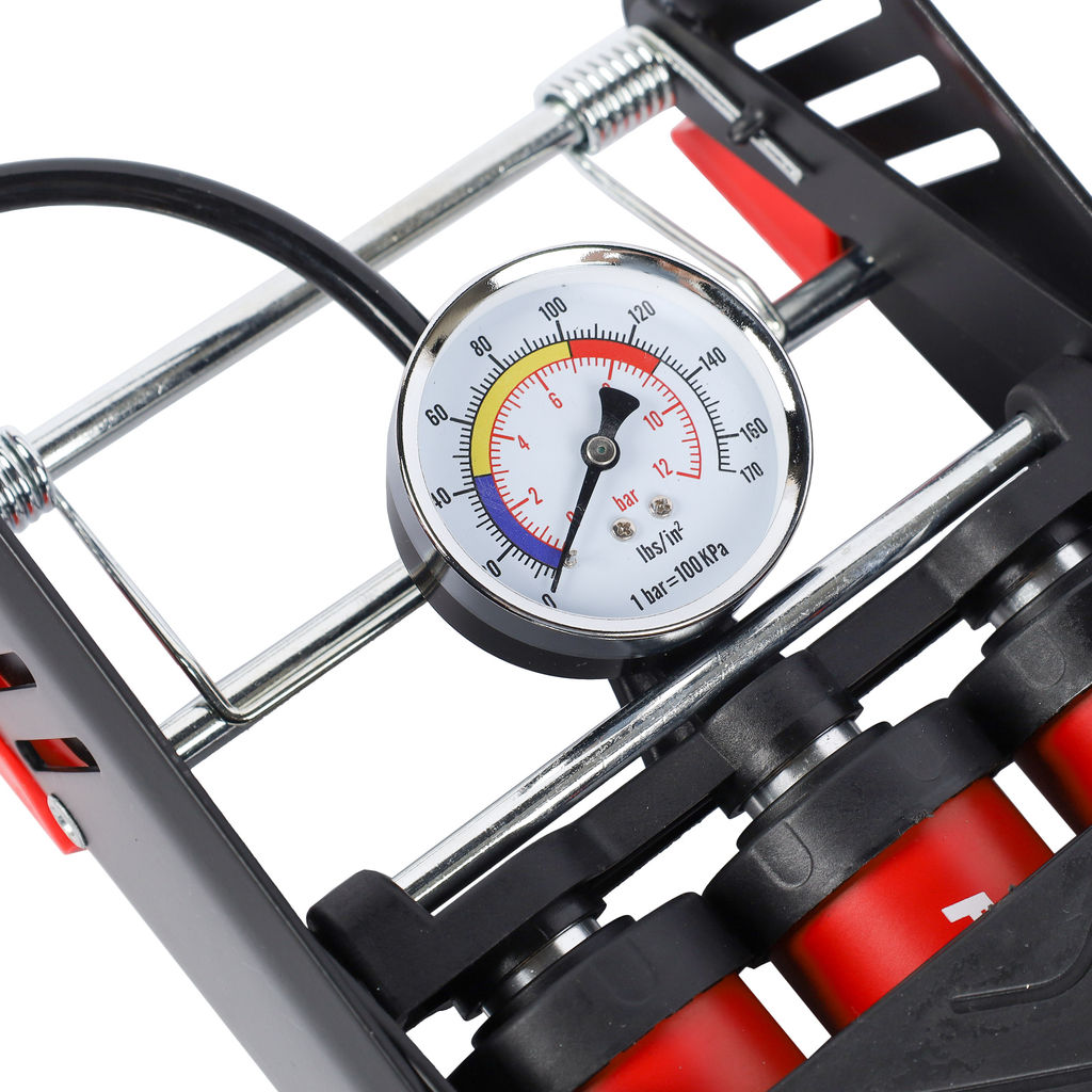 Насос ножной с манометром COMIRON FUJIN 3, стальная рама, стальной цилиндр Presta-Schrader-Dunlop, 8,3 бар. Три поршня. /уп 10 - Галеонтрейд фото 8