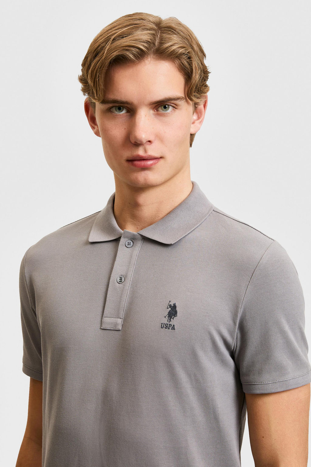 Erkek Slim Fit Polo Yaka Gri Basic Ti__rt