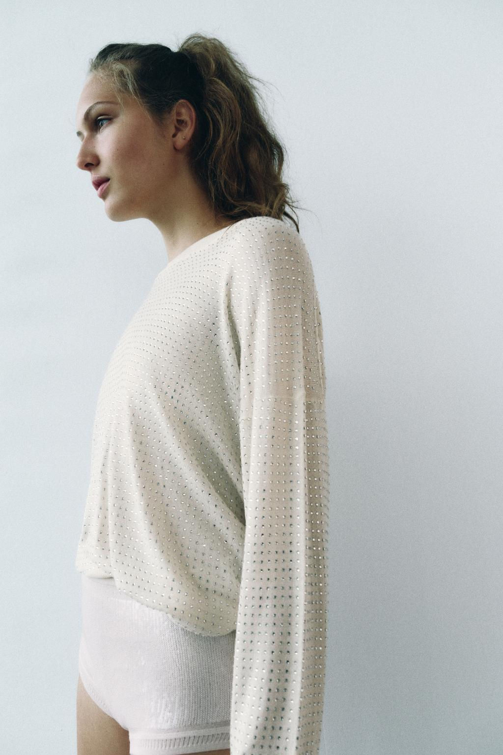 FINE KNIT TOP WITH RHINESTONE DETAIL - Zara фото 10