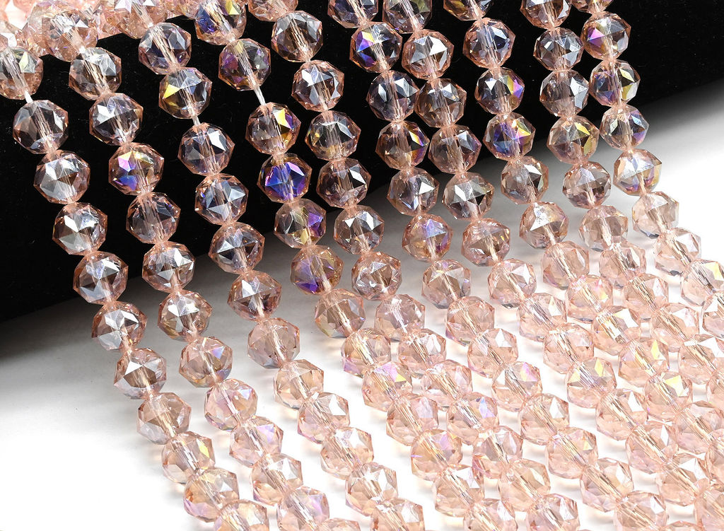 Бусины из циркона шарик с гранями 12мм цв.розовый хамелеон, 40см, 36 бусин Радуга камня