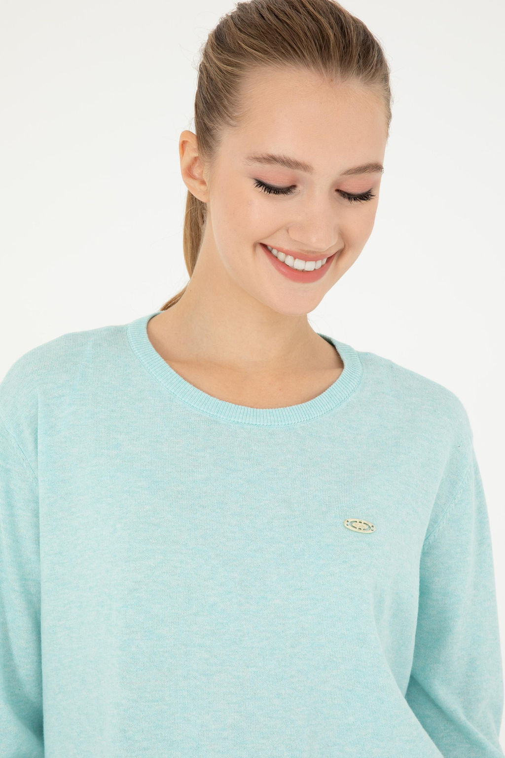 Свитер женский U.S. Polo Assn с круглым вырезом водно-зеленый хлопок  фото 9