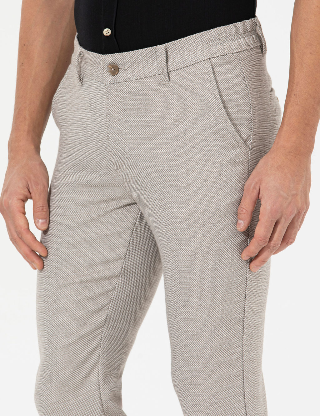 Kahverengi Slim Fit Beli Lastikli Kanvas Pantolon