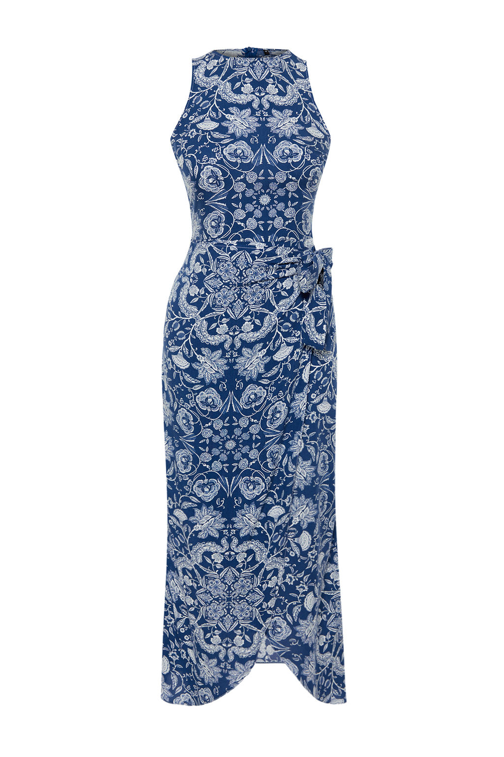 TRENDYOLMILLA Mavi Sal Desenli A-line Baglama Detayl? Midi Dokuma Elbise TWOSS24EL00458  фото 7
