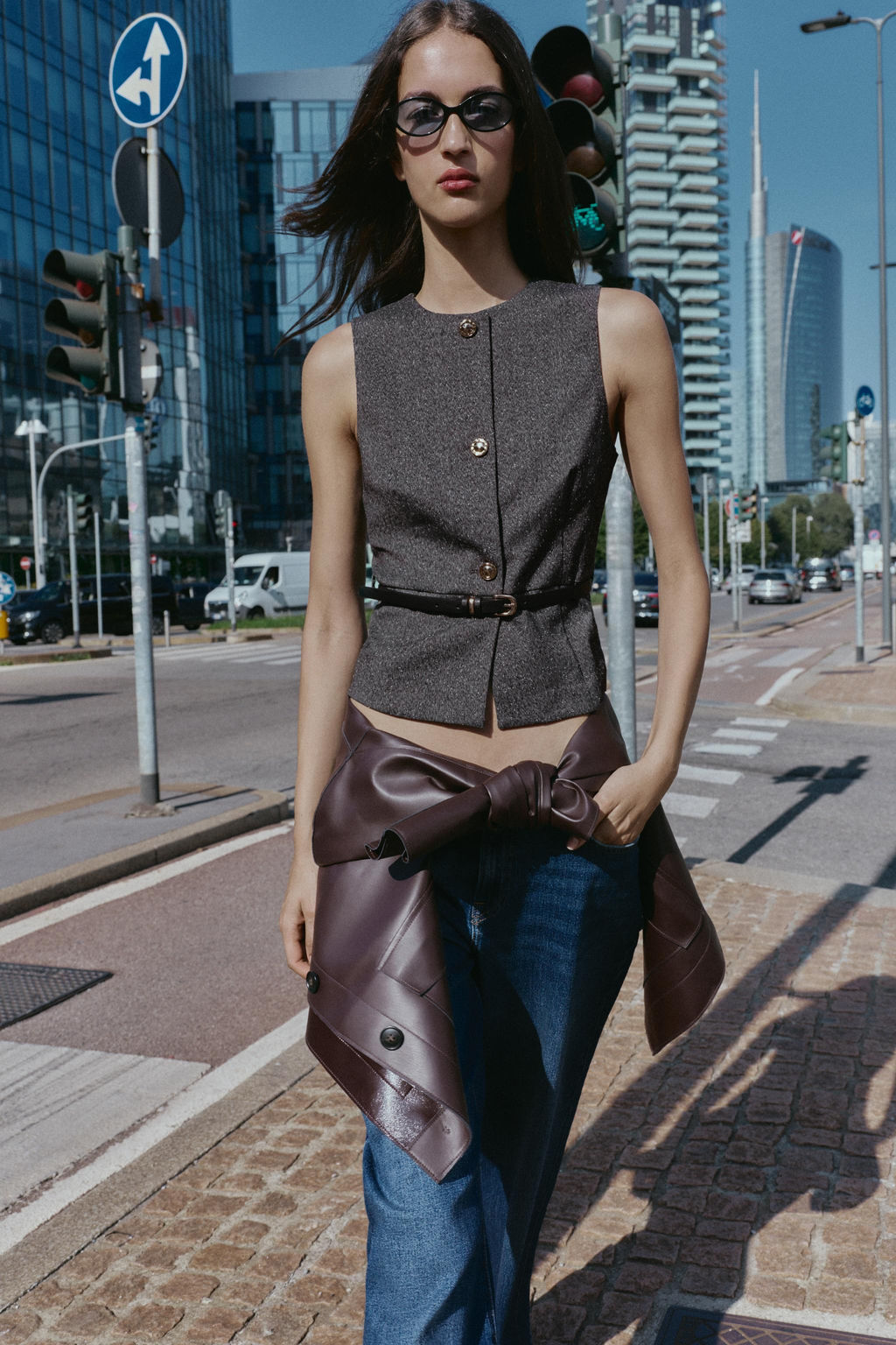 MARLED WAISTCOAT TOP WITH BELT - Zara фото 4
