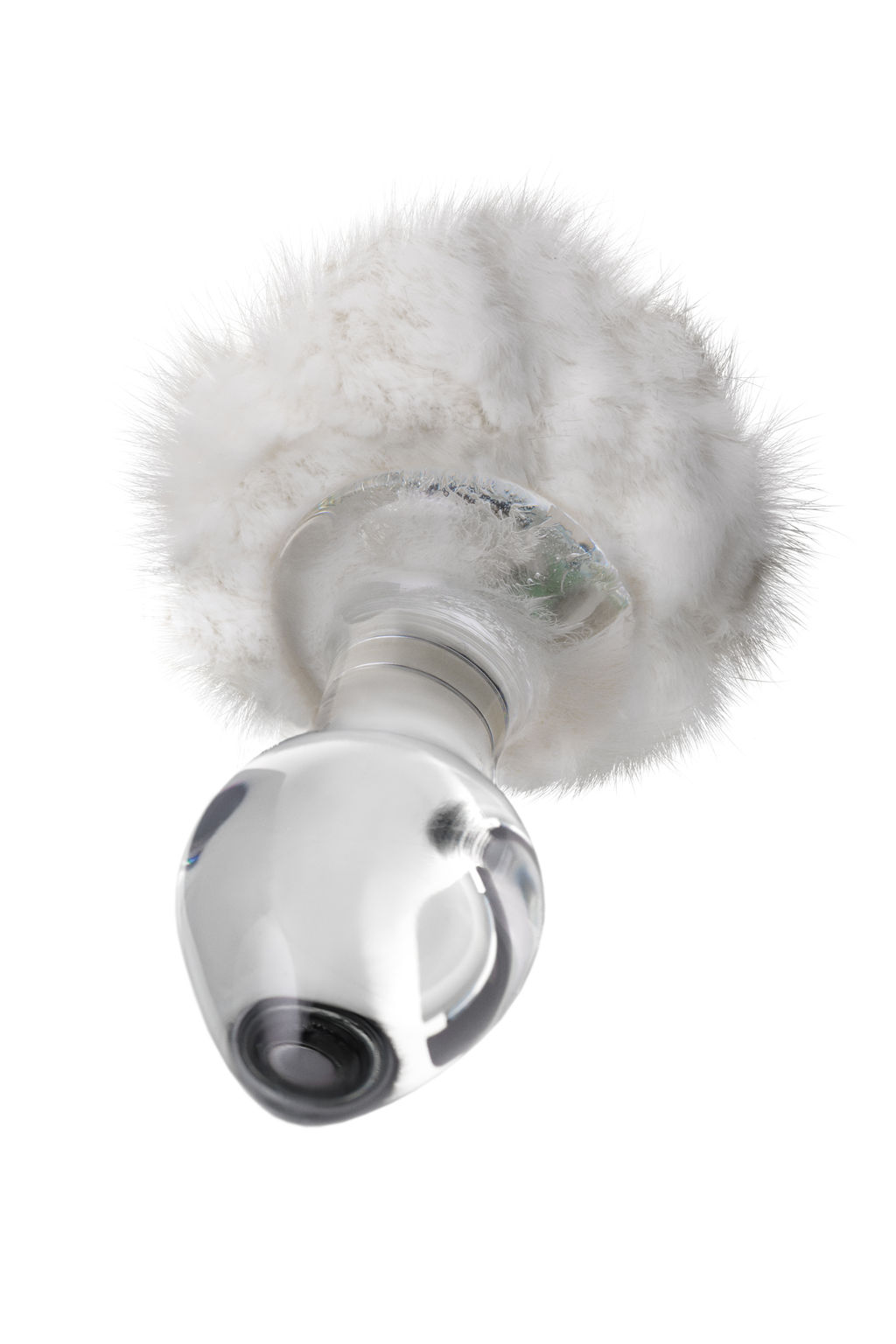 Анальная втулка Sexus Glass, с белым хвостиком, стекло, прозрачная, 14 см, 4 см