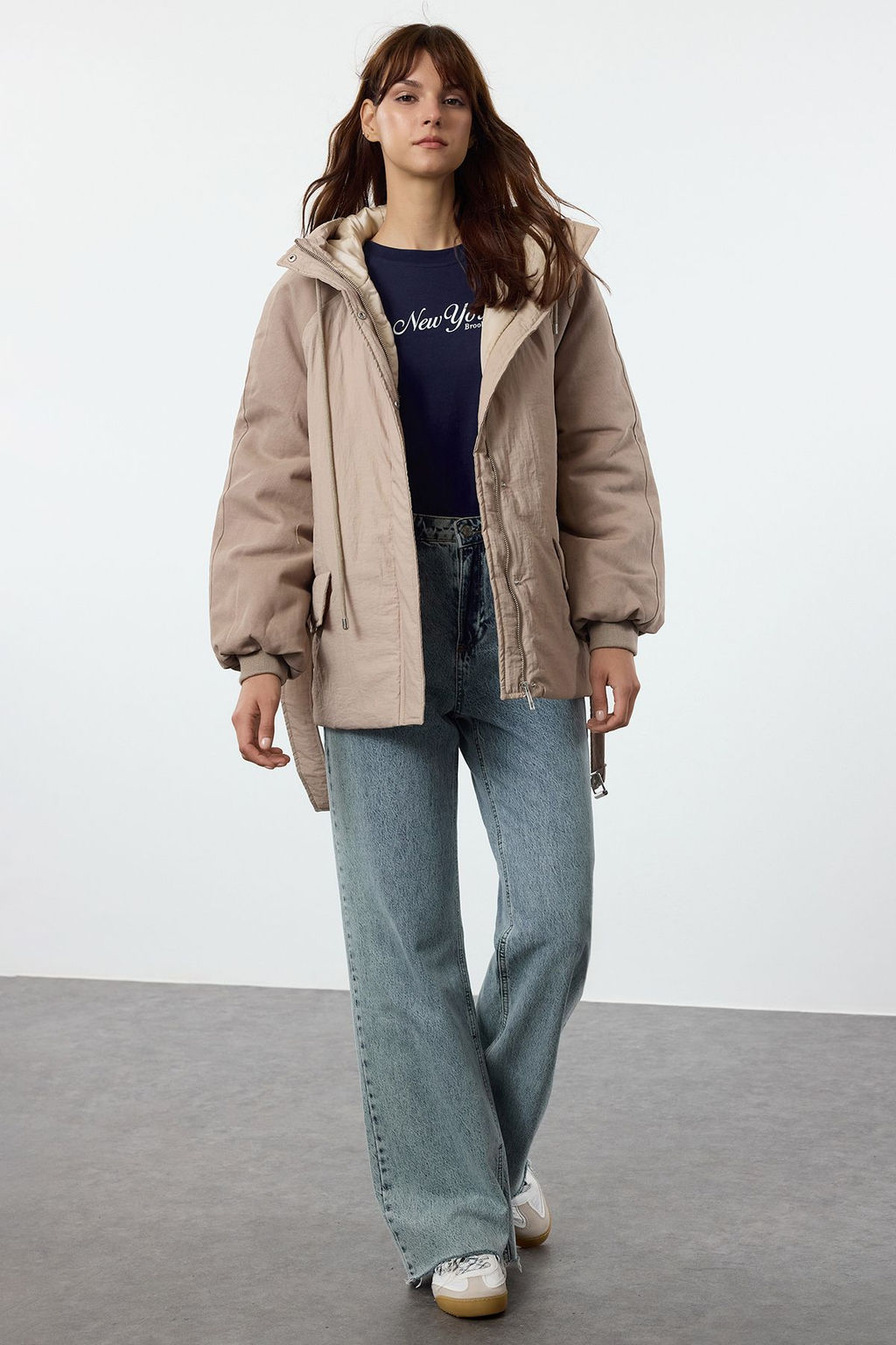 Vizon Oversize Kal?p Kemerli Kapusonlu Parka Mont TWOAW25MO00097