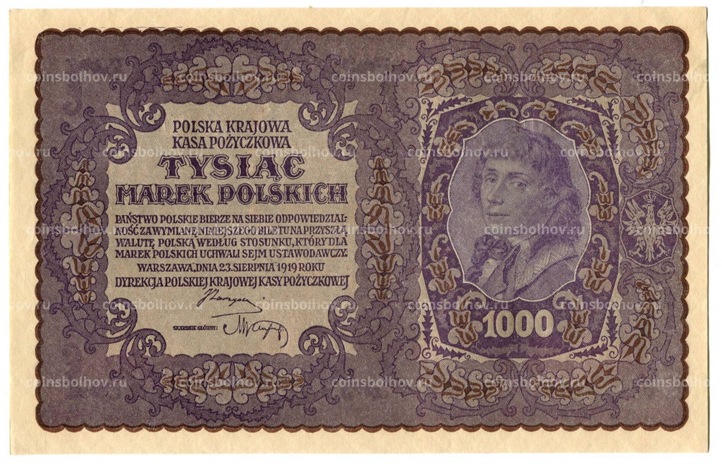 Банкнота 1000 марок 1919 года Польша