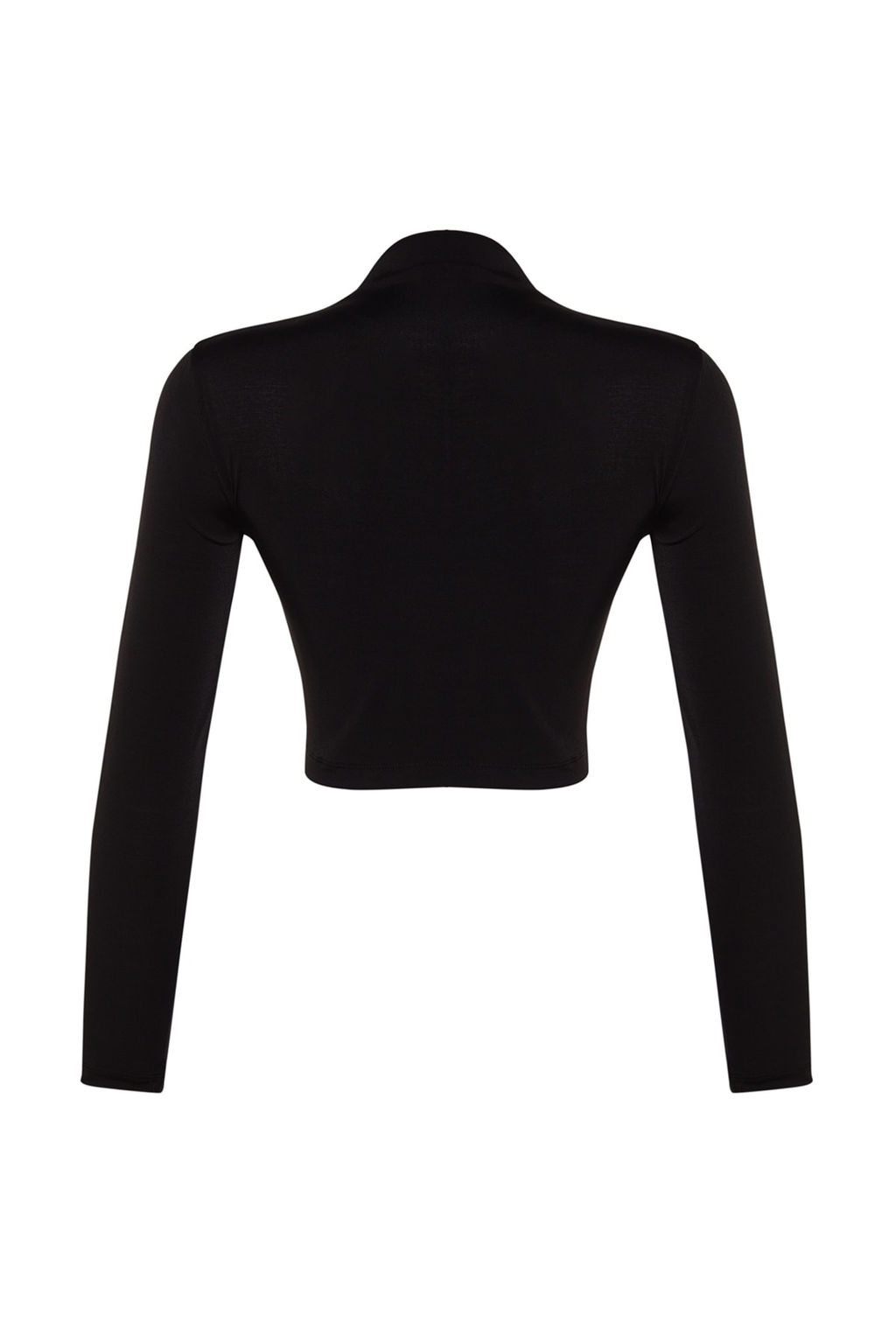 Siyah Dik Yaka Drapeli Crop Bluz TWOAW24BZ00164
