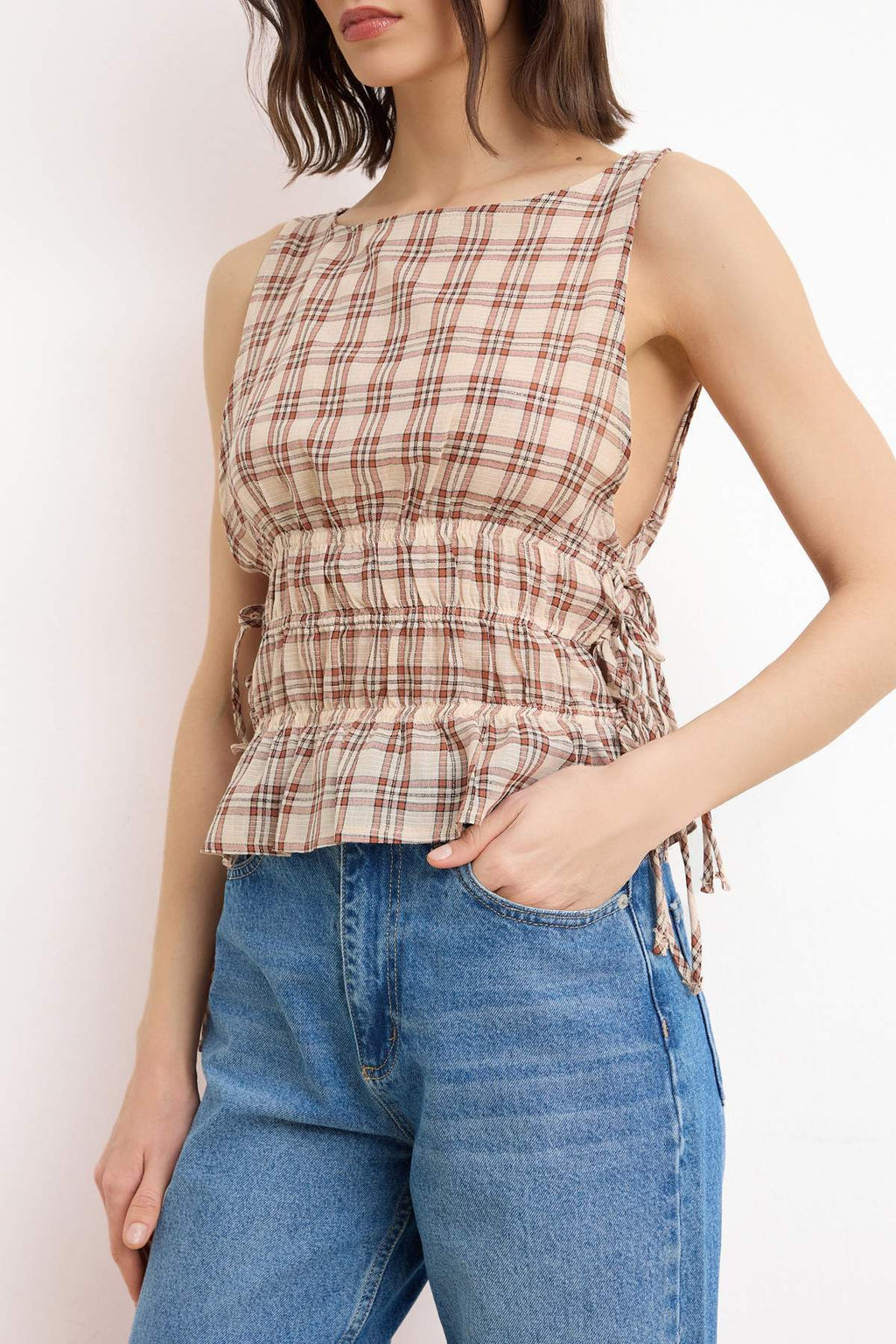 Bej Yanlar? Baglama Detayl? Dokuma Bluz TWOSS26BZ00531 - Trendyolmilla фото 3