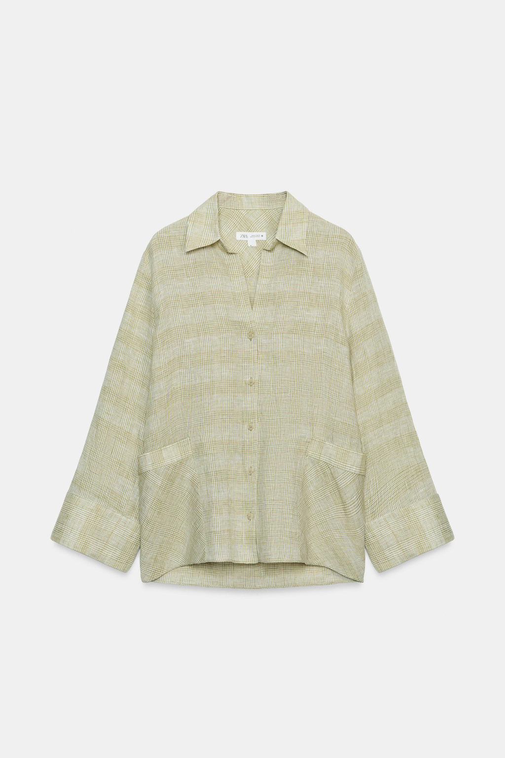 CAMISA LINO CUADROS ZW COLLECTION / Verde - Zara фото 4