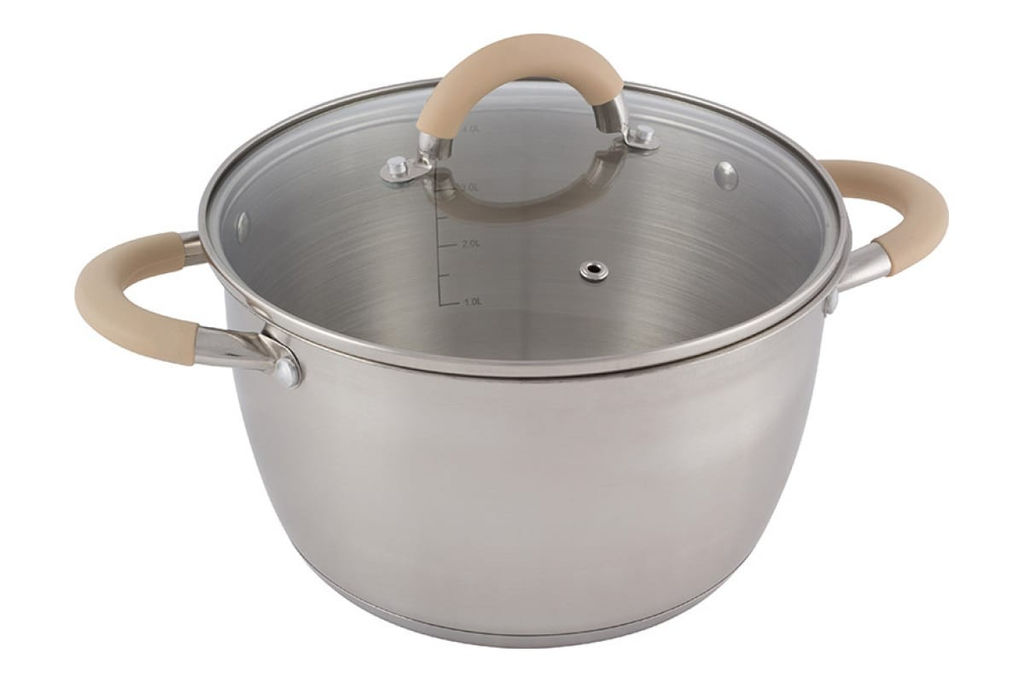 Кастрюля Fortuna 4.5л.,из нерж.стали , с. кр,мат-ый корпу, силиконовые ручки, арт. 007220