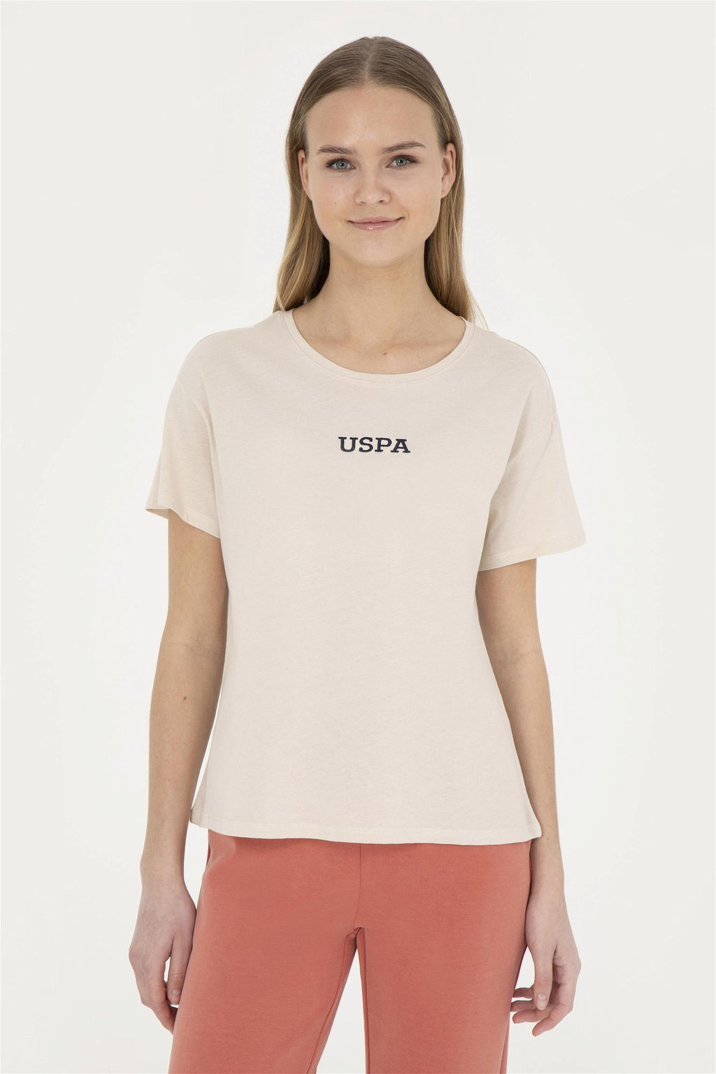 Женская кремовая футболка с круглым вырезом - U.s. polo assn фото 3