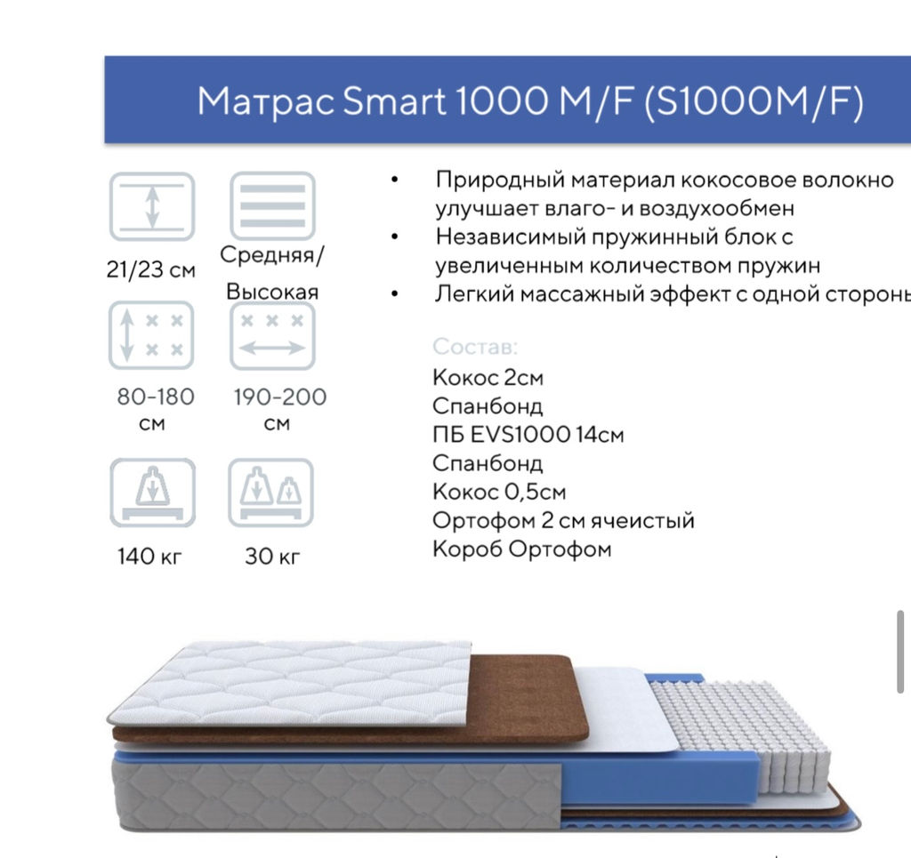 Матрас smart 1000 m/f