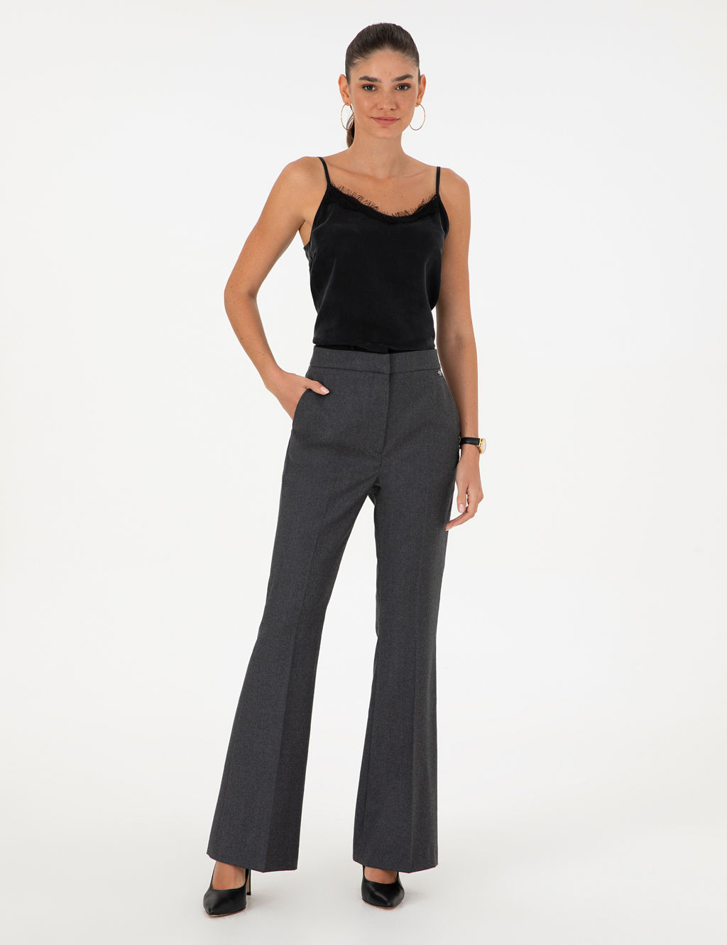 Antrasit Flare Fit Y_n Kuma_ Pantolon