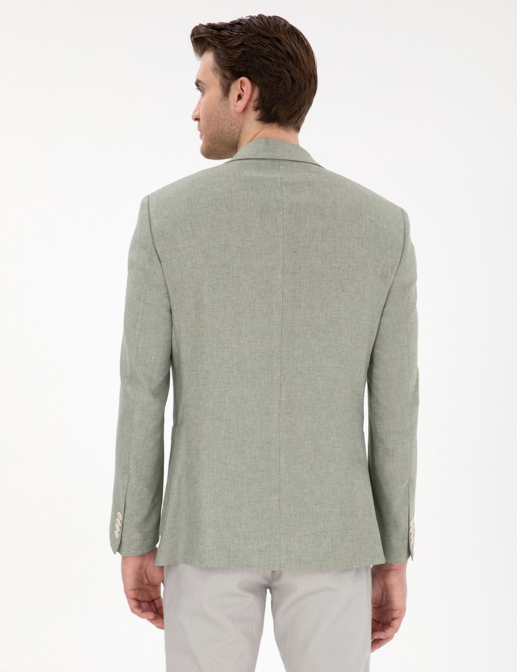 A__k Ye_il Ex. Slim Fit Keten Kar___ml_ Ceket