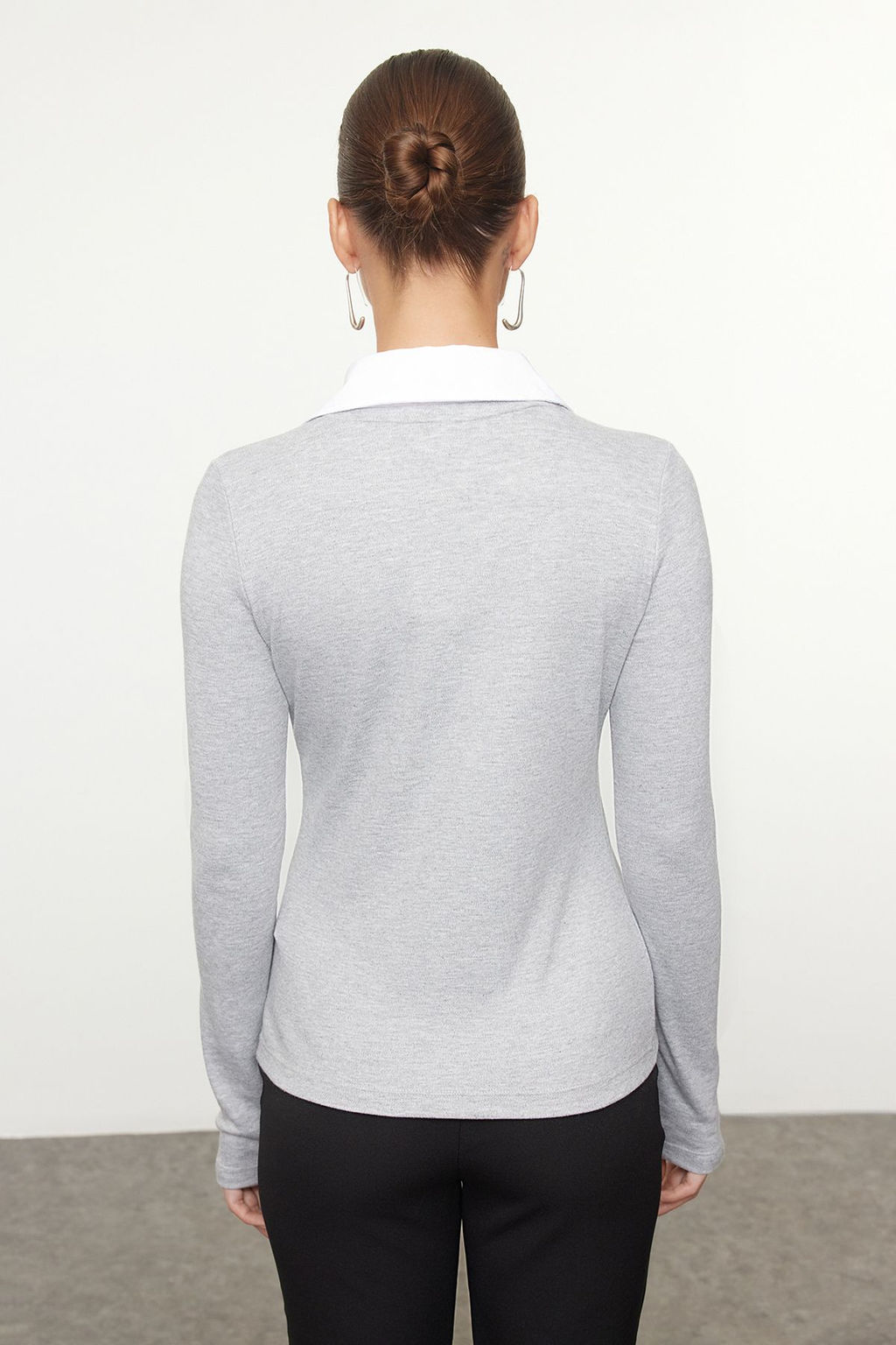 Trendyolmilla Siyah Dokuma Detayl? Gomlek Yaka Regular/Normal Kal?p Orme Bluz TWOAW25BZ00035  фото 5