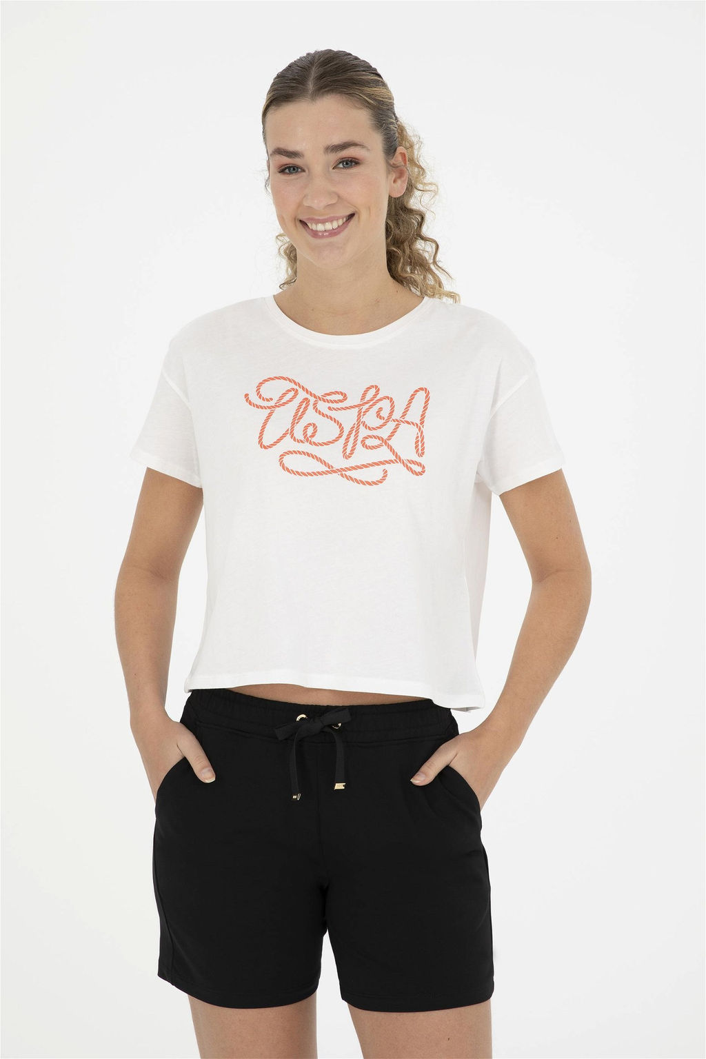 Женская футболка цвета экрю с круглым вырезом - U.s. polo assn фото 3