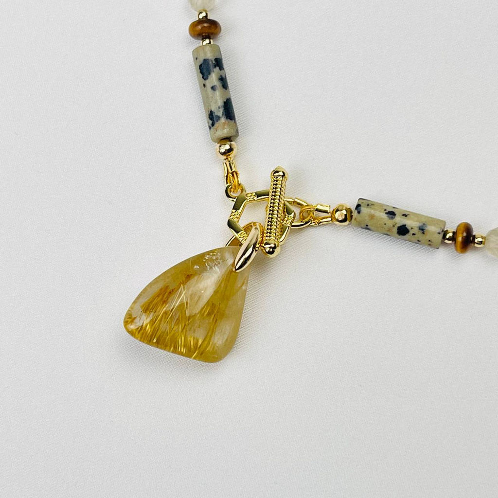 Колье из перепелиной Яшмы,Тигрового глаза и Рутилового кварца - Радуга самоцветов фото 2