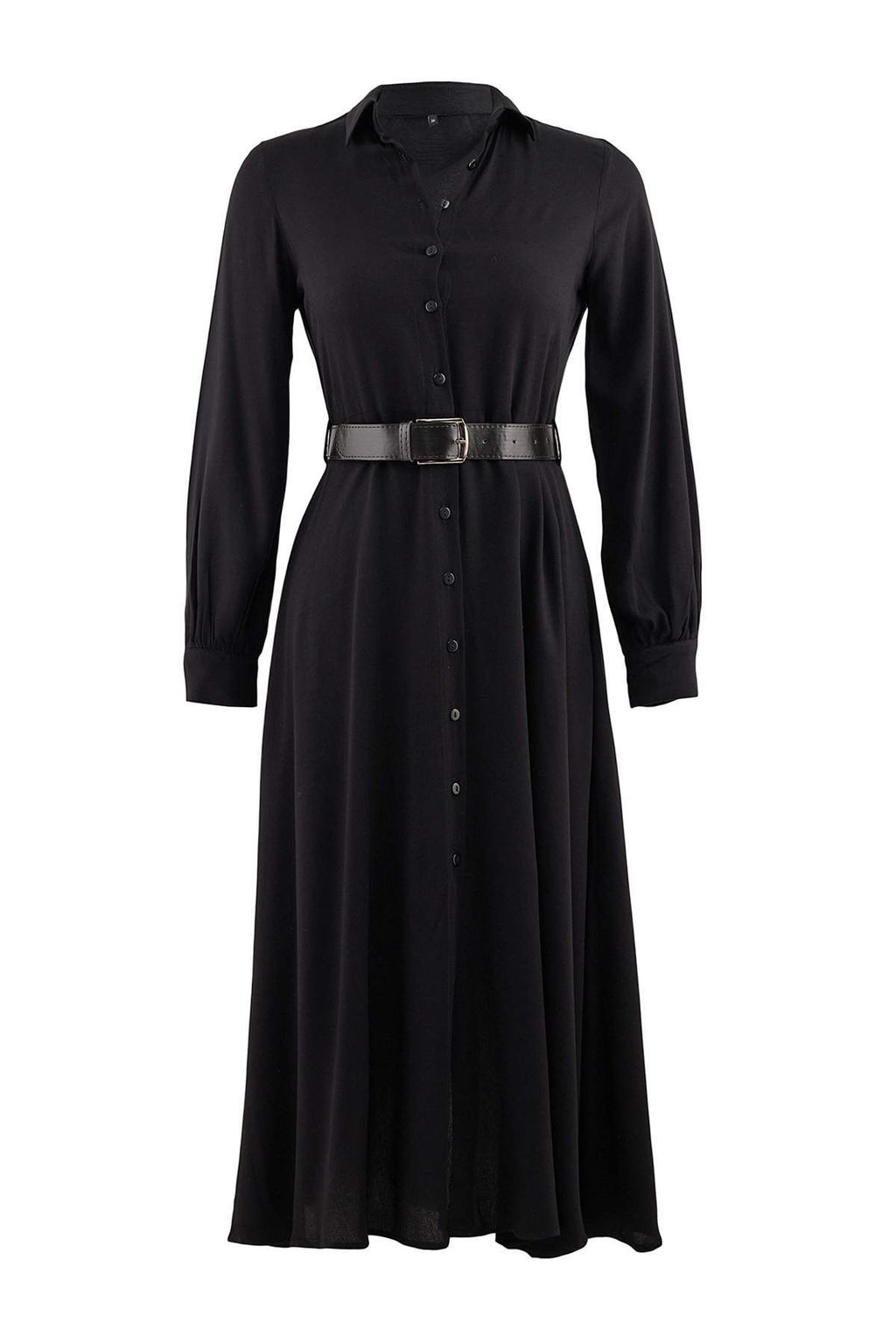 TRENDYOLMILLA Siyah Kemerli Midi Dokuma Gomlek Elbise TWOAW21EL1428  фото 18