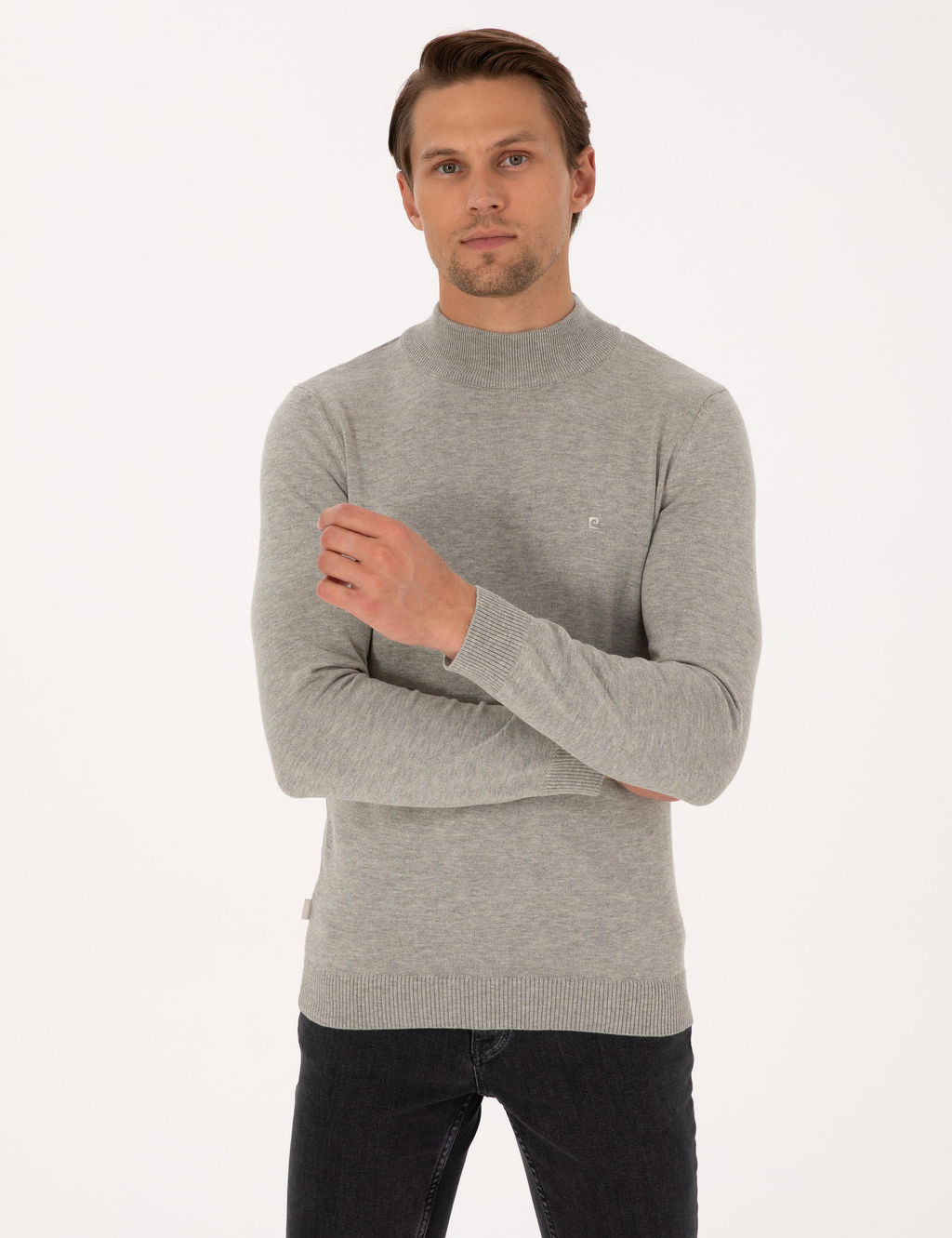 A__k Gri Melanj Slim Fit Yar_m Bal_k__ Yaka Basic Triko Kazak - Pierre cardin фото 3