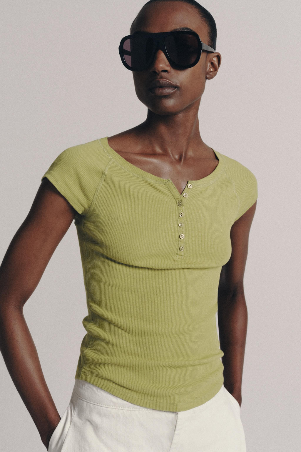 CAMISETA BOTONES CON LINO / Pistacho - Zara фото 2