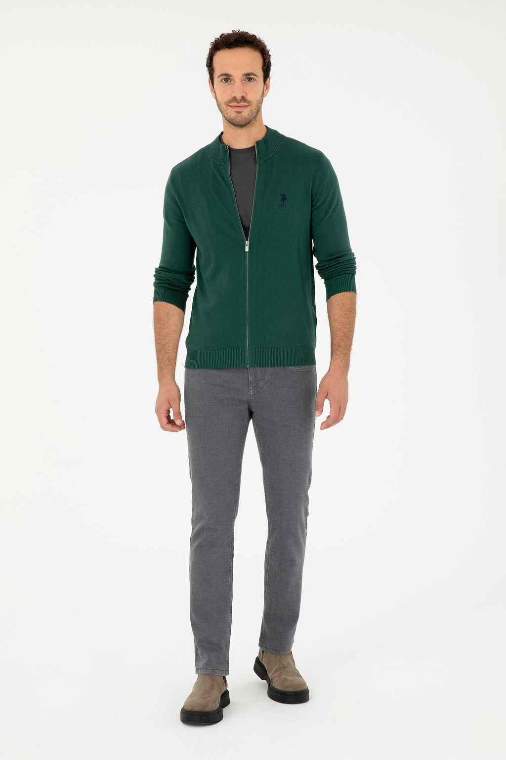 Мужской темно-зеленый базовый трикотажный кардиган - U.s. polo assn фото 4