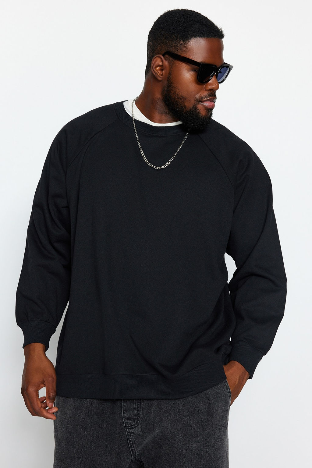 TRENDYOL MAN Lacivert Buyuk Beden Bisiklet Yaka Oversize/Genis Kesim Ici Polarl? Sweatshirt TMNAW24AO00007 - Trendyolmilla фото 9