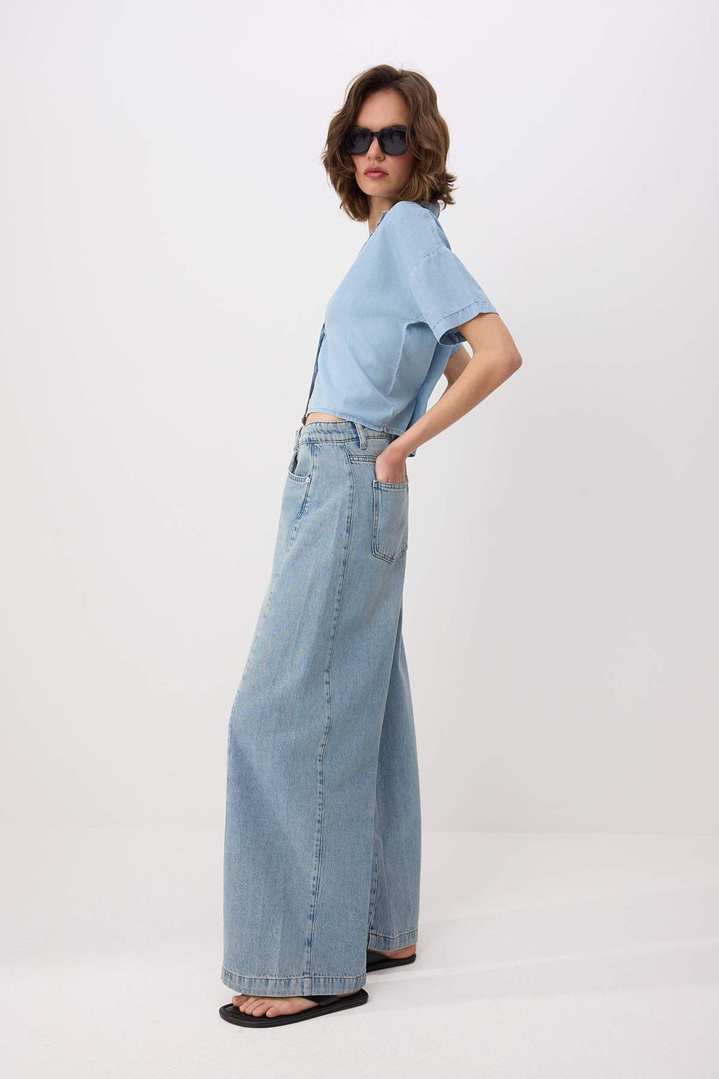 Mavi Dikis Detayl? Yuksek Bel Wide Leg Jeans TWOSS26JE00318 - Trendyolmilla фото 3