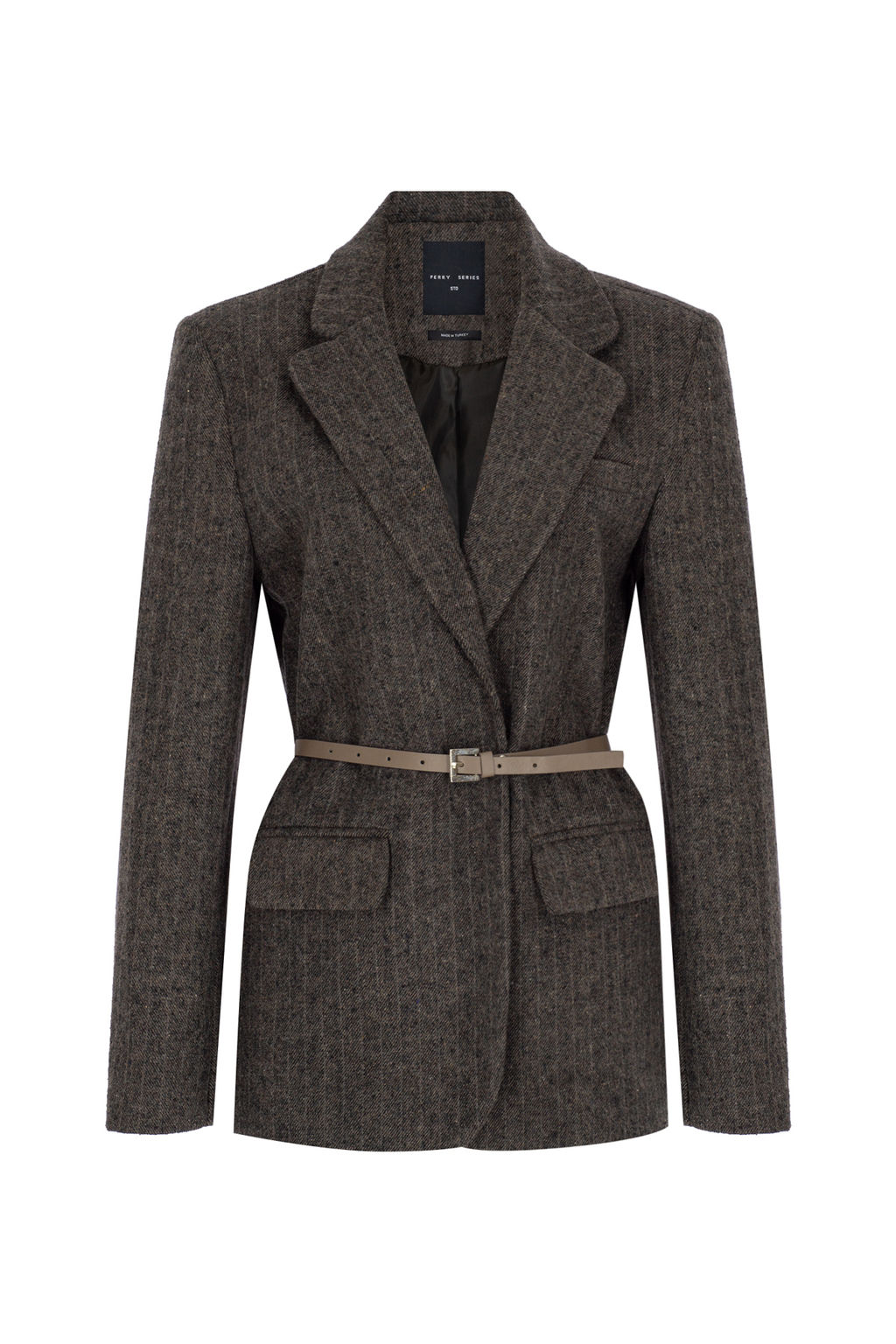 Kahverengi Kase Cizgili Kemerli Dokuma Blazer Ceket TWOAW26BC00072 - Trendyolmilla фото 11