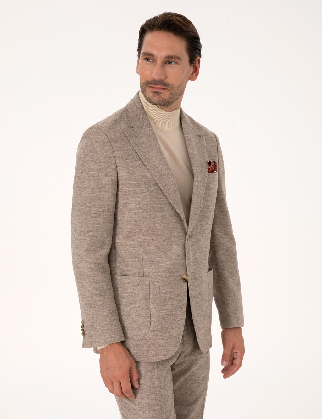 Bej Slim Fit Y_n Ka_mir Kar___ml_ Mikro Desenli Ceket - Cacharel фото 3