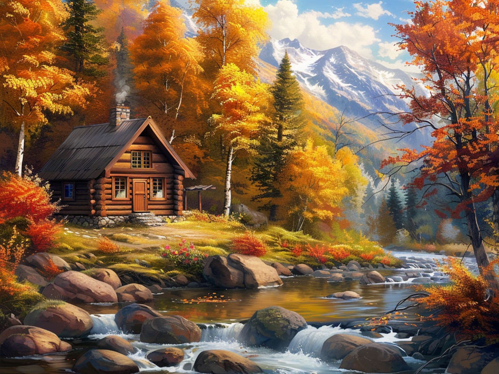 Вышивка крестиком 40х50см, Дом у реки