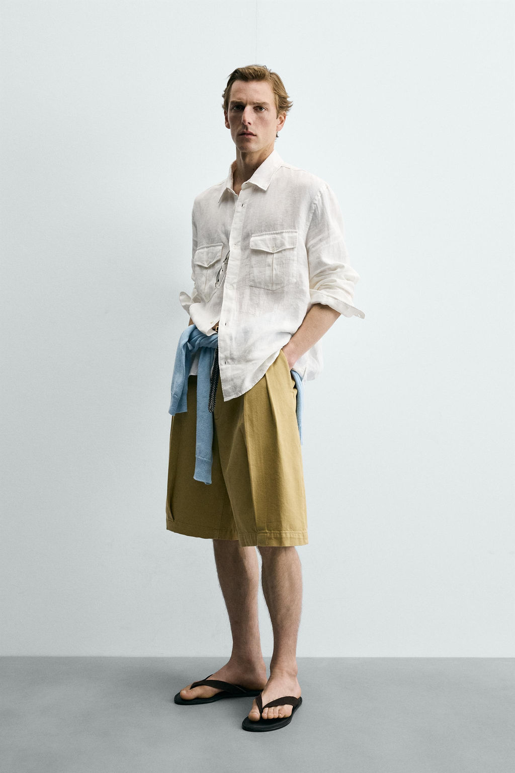 CAMISA RELAXED FIT 100% LINO BOLSILLOS / Blanco roto - Zara фото 4