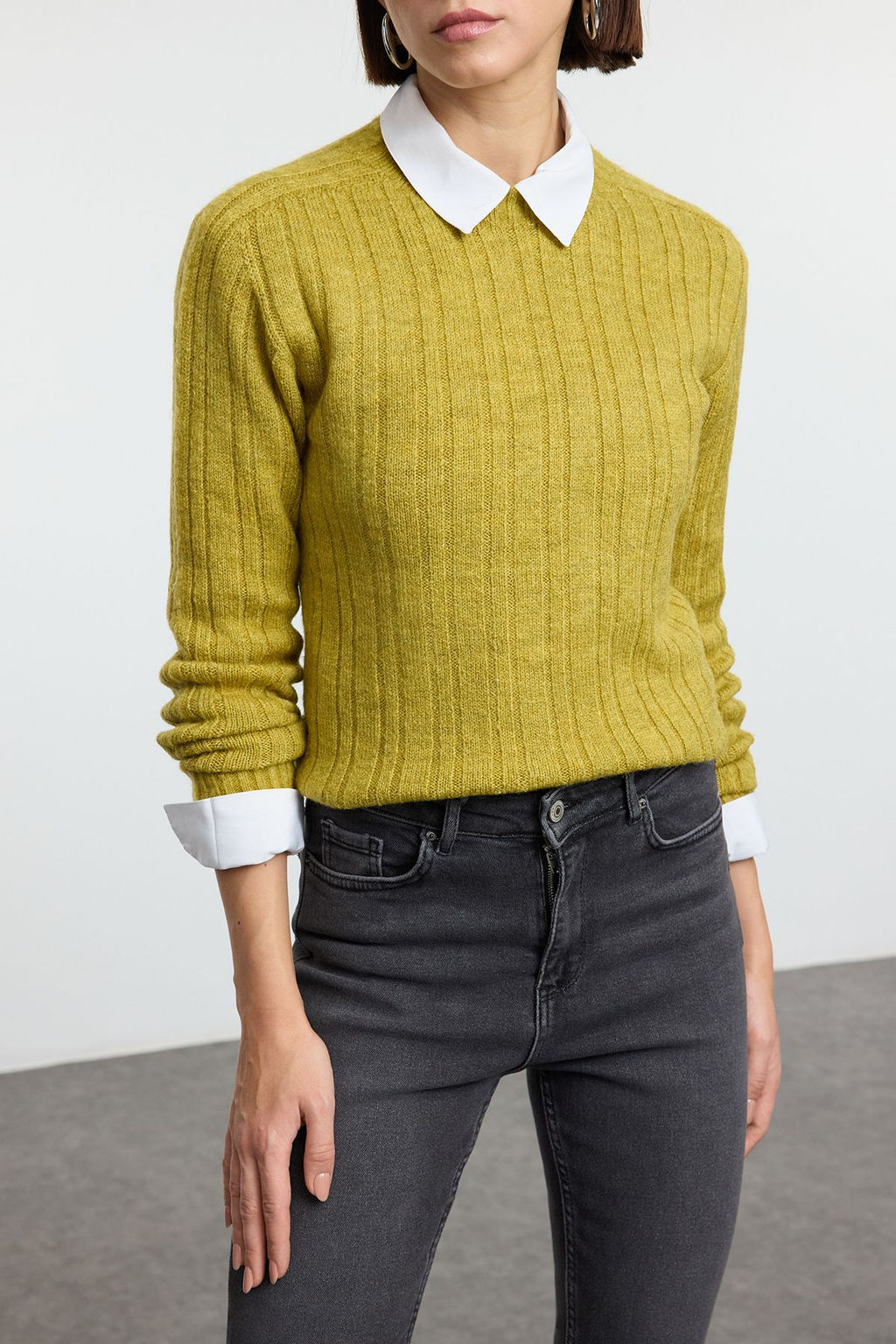 Somon Yumusak Dokulu Dik Yaka Regular Triko Kazak TEDAW25KZ00041 - Trendyolmilla фото 6