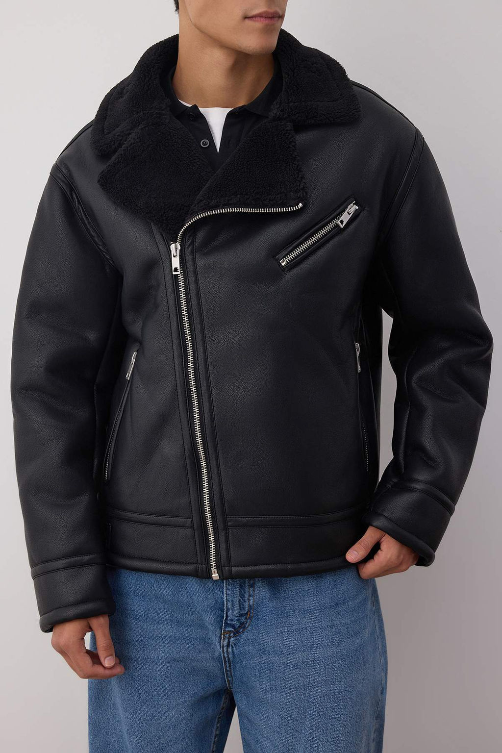 Siyah Regular Fit Suni Deri %100 PU Ici Polarl? Kal?n K?sl?k Erkek Mont TMNAW26MO00005 - Trendyolmilla фото 3