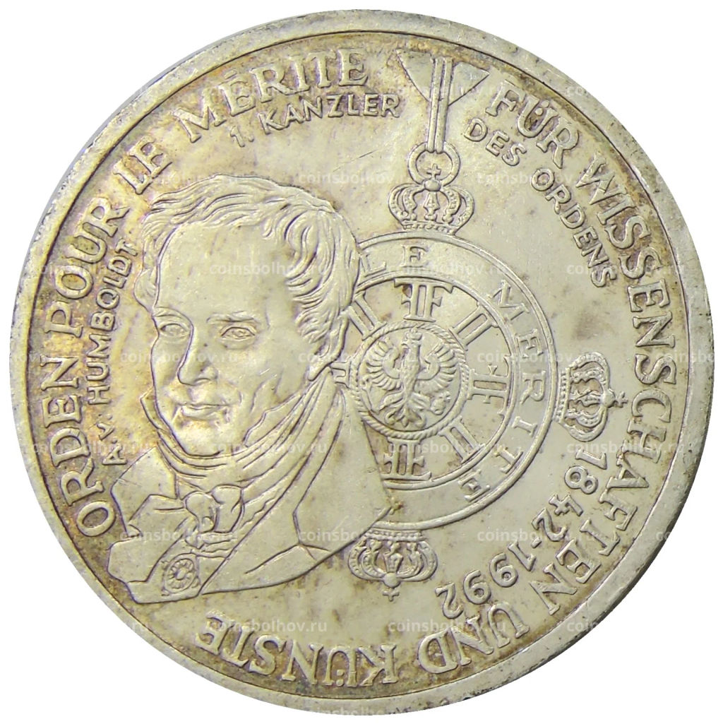 10 марок 1992 года D Германия  150 лет ордену Pour-le-Merite за заслуги в науке и искусстве